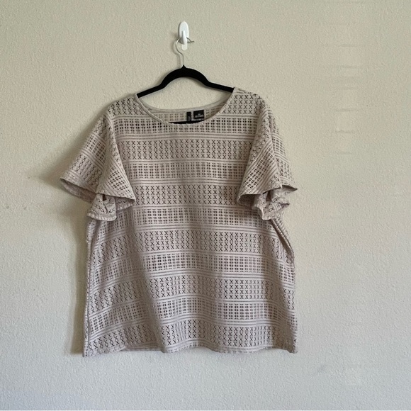 New Direction curvy woman’s eyelet blouse size 2X tan/brown feminine casual look - Picture 2 of 7